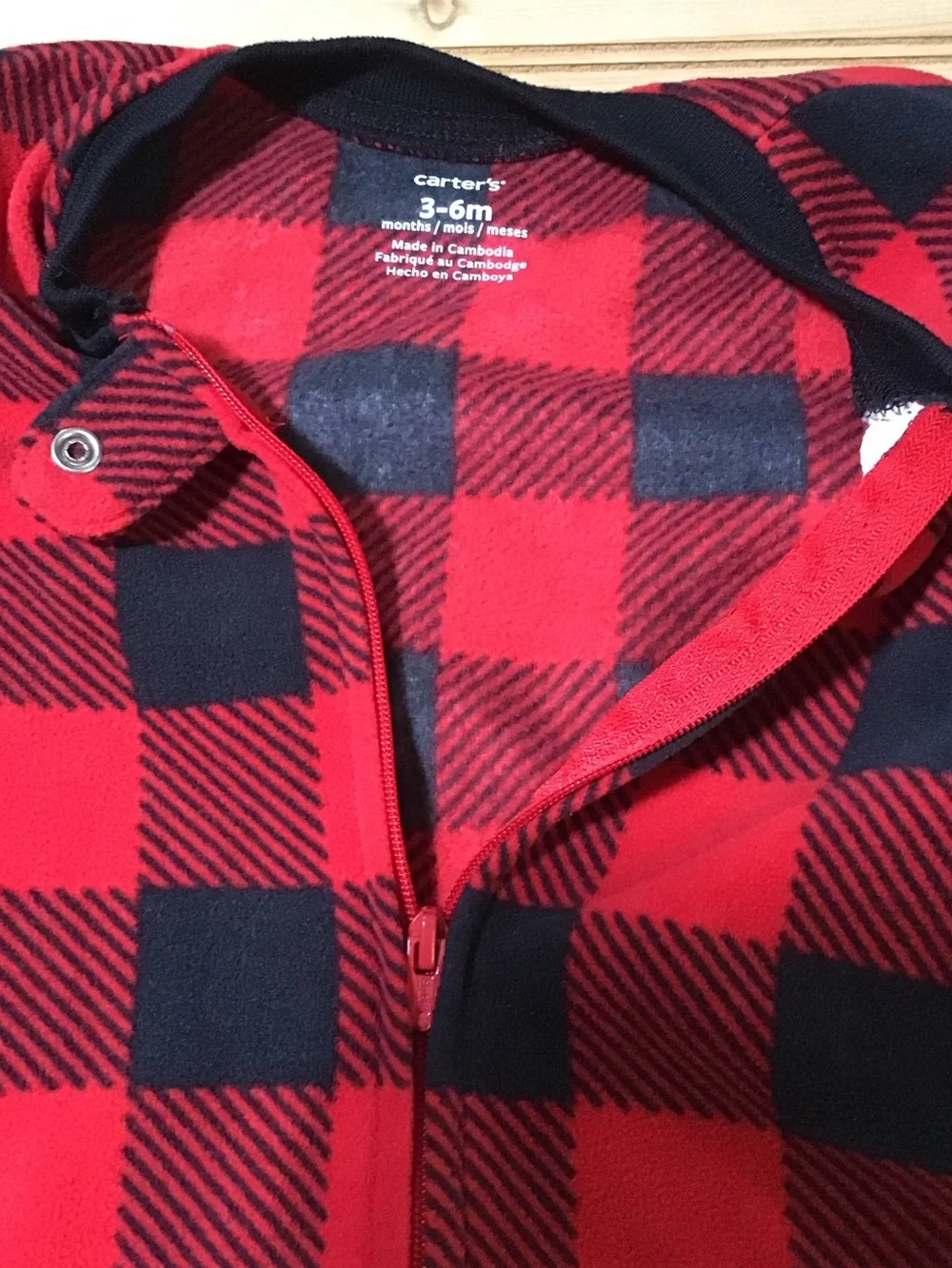 Carter's Red & Black Buffalo Plaid Fleece Sleep Blanket Bunting 3-6 Months